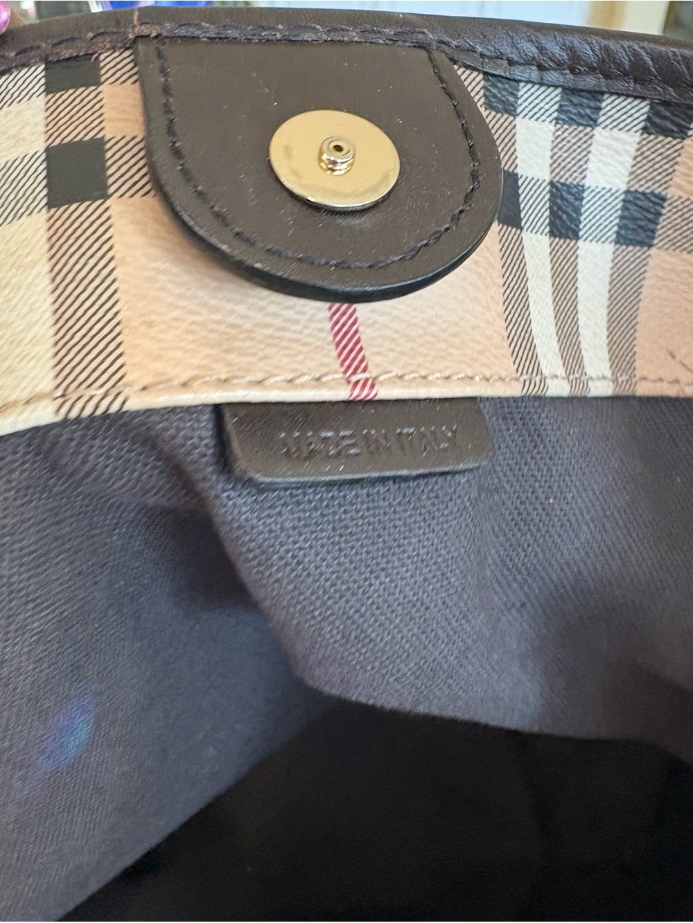 Authentic Burberry Beige Nova Check Tote with Dark Brown Leather and Gold Accent - Picture 5 of 11
